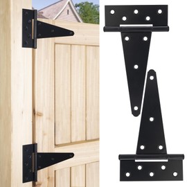 8 Inch T-Strap Gate Hinges, Heavy Duty Shed Barn Door Hinges, Black Tee Hinges for Wooden Fence, Yard Gate, Wrought Hardware Iron Rustproof (2 Pack)