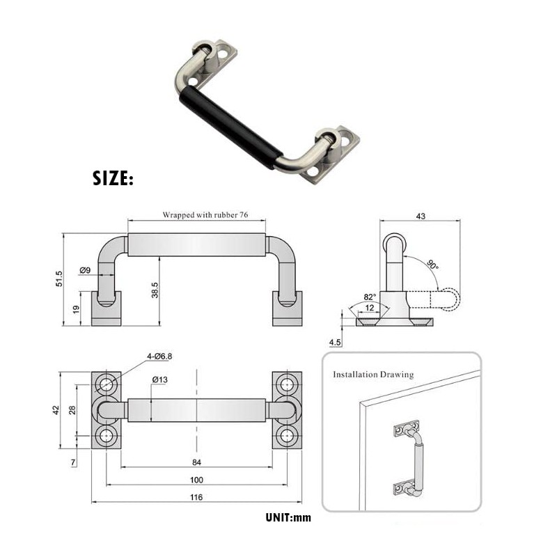DAWONFA 304 Stainless Steel Folding Pulls Cabinet Handle 90 Degrees