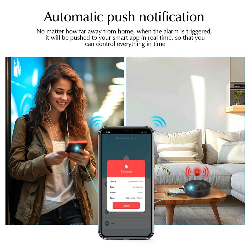 eMylo Zigbee Alarm, Black Alarm, TUYA/SmartLife APP Control, Sound and