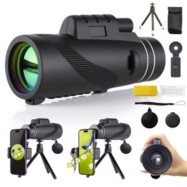 Monocular Telescope 80x100 High Powered Waterproof Monoculars for Adults with Smartphone Adapter Tripod Monocular for Wildlife Bird Watching Hunting Hiking Camping Travel, Black