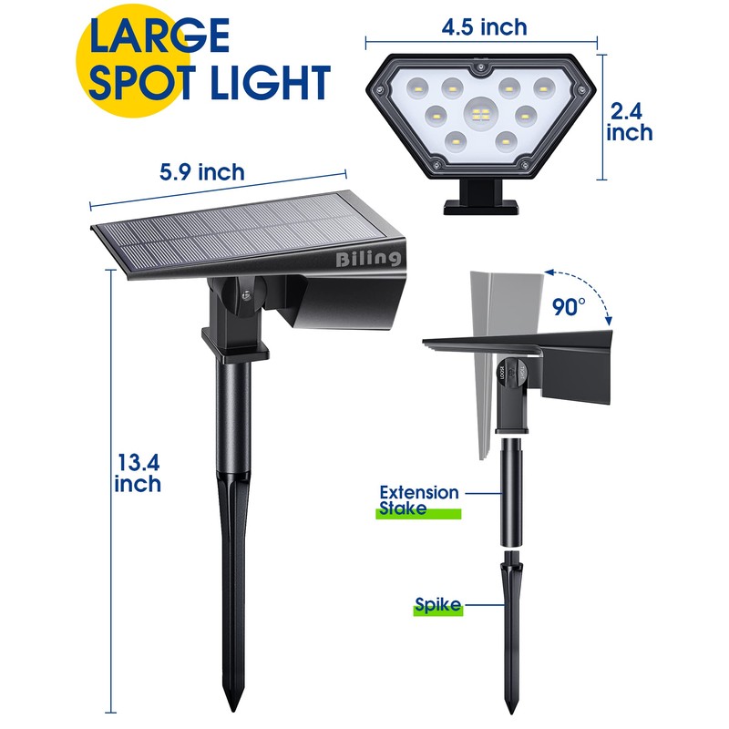 Biling Solar Spot Lights Outdoor, Bright 700 Lumen Solar Outdoor