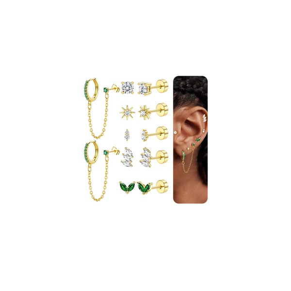 JeweBella 6Pairs Flat Back Earrings Gold Earrings for Women Girls