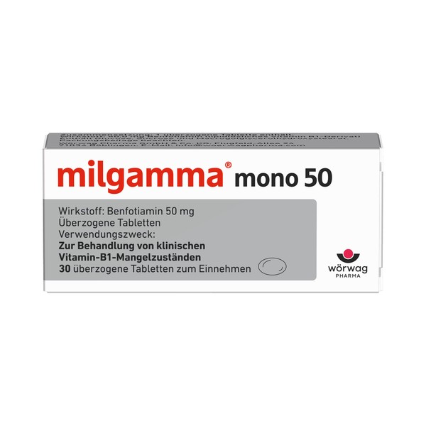 Milgamma® Mono 50 Coated Benfotiamine Tablets for the Treatment of Clinical Vitamin B1 Deficiency Conditions, Pack of 30