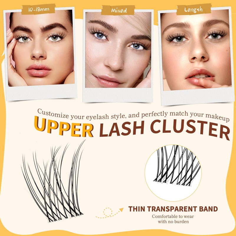 QUEWEL Eyelash Extensions with Delicate 10-18 mm Lower Cluster Lashes,
