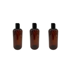 Natural Farms 16 oz Amber Boston Plastic Bottles -3 Pack Empty Bottle Refillable Containers - Essential Oils - Hair - Cleaning Products - Aromatherapy | Black Disc Caps
