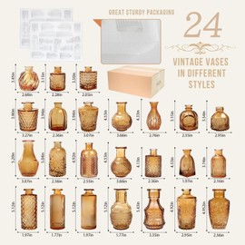 Anquephd Mini Bud Vases As Wedding Centerpieces for Tables,Clear Bud Vases for Flowers,Small Flower Vases Suitable for Birthday Party,Anniversary,Wedding Reception,Baby Shower (Amber, 24PCS)