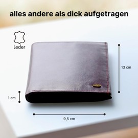 Men's Genuine Leather Wallet - Slim Wallet with Coin Pocket, 4 Card Slots, 2 Viewing Windows and Slim Pocket - Classic Design in Bordeaux with Elegant Leather Lining, 9.5 x 13 x 1 cm, Brown, leather