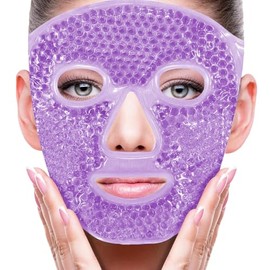 Antifaz de Gel para Cara,Mascara de Hielo Facial Frio y Calor con Respaldo de Felpa Suave,Mascarilla para Cara Reutilizable Reducir Ojeras,Hinchazón, Enrojecimiento, Migraña, Cuidado de la Piel-Morado
