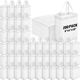 Windyun 200 Pcs Reusable Tote Bag Bulk 8 x 4 x 10 Inch Non Woven Shopping Bag with Handle Reusable Grocery Gift Tote (White)