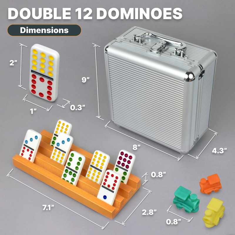 Queensell Mexican Train Dominoes Set with 8 Holders - Wooden