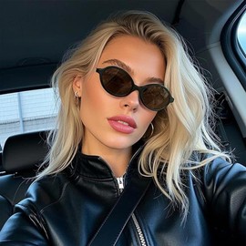 Retro Oval Sunglasses for Women Vintage 90s Y2K Fashion Shades Trendy Designer-Inspired Frame UV400 Protection 8079 Black/Brown