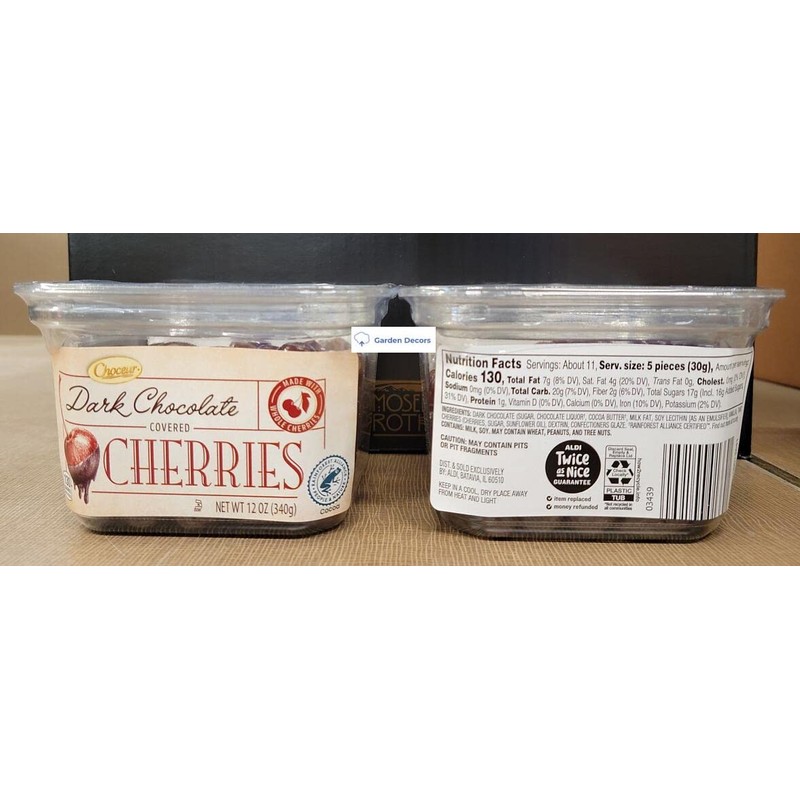 Choceur Dark Chocolate Covered Cherries 12oz 340g (Two Containers)