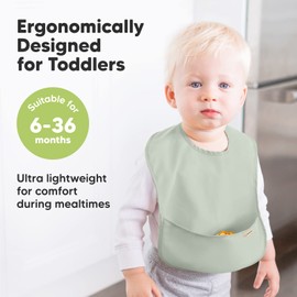 3-Pack Waterproof Baby Bibs for Eating - Lightweight Baby Bib with Food Catcher, Mess Proof Toddler Bibs, Waterproof Bibs for Baby Boys, Baby Girls, Feeding Bibs, Drool Bibs, Baby Food Bibs (Ocean)