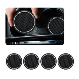 Dickno 4 PCS Bling Car Cup Coaster, 2.75 Inch Crystal Rhinestone Auto Cup Holder Insert Coaster, Anti-Slip Durable Car Drink Cup Mat, Universal Vehicle Interior Decor Accessories (Black+White)