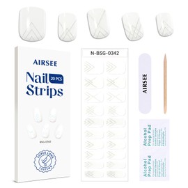 AIRSEE Semi Cured Gel Nail Strips Kit(Lunar Lines)-Works with Any UV Nail Lamps Light, Salon-Quality,Long Lasting, Easy to Apply & Remove - Includes 20Pcs 2 Prep Pads, Nail File & Wooden Stick