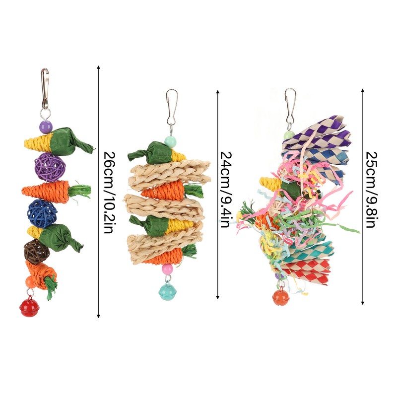 3pcs Parrot Chew Toys Weave Carrot Corn Rattan Balls Shredded