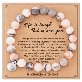 Vanleonet Healing Bracelet For Women Natural Stone Healing Bracelet, Get Well Soon Gifts for Women, Encouragement Thinking Inspirational Surgery Recovery Bracelet Gifts for Best Friends Sister Women (Pink)