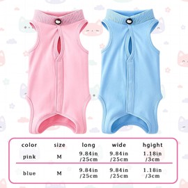 Cat Recovery Suit, 2 Pack Cat Surgery Recovery Suit, Post Surgery Onesie for Female Cats, Adjustable Drawstring Design, Prevents Licking Wounds and Incisions, Blue and Pink