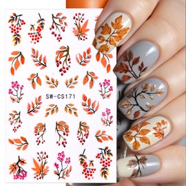 4pcs Fall Nail Stickers for Nail Art, 3D Autumn Fox Leaves Flowers Nail Decals Thanksgiving Leaf Pattern 3D Self-Adhesive Nails Sliders Fall Sticker for Nails Decoration DIY Manicure Accessories