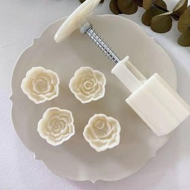Mantouxixi Vctitil - 4 sellos de galletas para pastel de luna, 3D, para manualidades en 3D, patrones de pastel de luna, para festival de mediados de otoño, patrones de molde de flores de rosa, molde