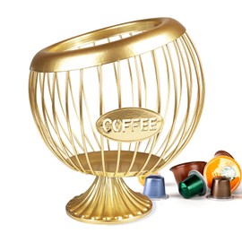 Guolich Coffee Capsule Basket, Coffee Pods Storage, Coffee Capsules Storage, Metal Wire Cup Coffee Basket, Monkey Basket, for Storing Coffee Capsules and Fruits for Counter and Coffee Bar (Gold)
