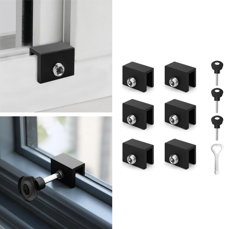 Changyeah Pack of 6 Adjustable Window Locks, Black Sliding Window