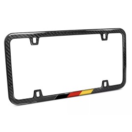 BLVD Real Black Carbon Fiber German Flag in Sports Stripe Slim License Plate Frame