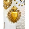 Ex-voto Golden Heart with Flame and Engravings Dimensions 23 x