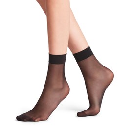 FALKE Women Seidenglatt 15 denier socks, 1 pair, UK size 2.5-5 (EU 35-38), Black, polyamide mix - Sheer ankle socks with subtle sheen, sensitive top band