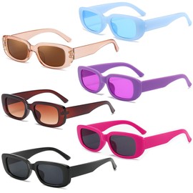 Unning 6 Pack Retro Rectangle Sunglasses for Women Trendy Square Vintage Sunglasses Multipack Party Glasses Bulk for Women