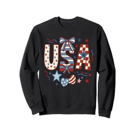 USA Cherry Bow Shirt Cute America 4 July Checkered Graphic Sweatshirt