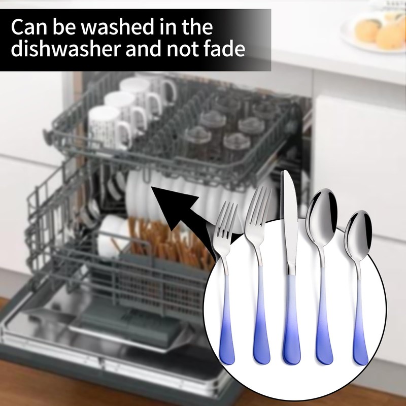 DINYWOW 20-Pieces Color Silverware Sets for 4,Blue and white Handle