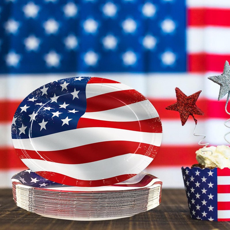 50pcs Labor Day Plates 4th of July Paper Plates Disposable