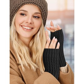 MELLIEX 2 Pairs of Fingerless Gloves, Warm Pulse Warmer with Thumb Hole, Knitted Hand Warmers, Winter, Unisex, Black + white