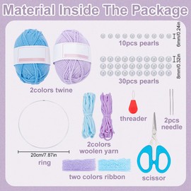 FREEBLOSS Dream Catcher Kit DIY Feather Purple&Blue Dream Catcher Craft Lace&Pearl Feather Dreamcatcher Kit for Handmade Wall Hanging Decor