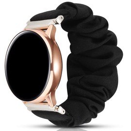 Fit for Garmin Venu Sq Bands Women, 20mm Feminine Elastic Scrunchy Replacement Watch Band Straps Bracelet Wristband Fit for Garmin Vivoactive 3 Music, Galaxy Watch Active 2 (Black)