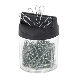 WEDO Wedo 2705154 Klammernspender (mit Magnet rund gefüllt, 125 Büroklammern) silber/transparent
