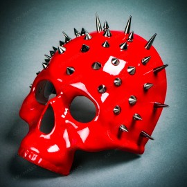 ILOVEMASKS Steampunk Spikes Skull Venetian Masquerade Half Face Mask - Glossy Red