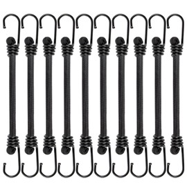 Small Bungee Cord with Hooks 6 Inch-10 PackBlack Bungee Cords Hooks Heavy Duty Outdoor,8 MM Diameter Bungee Tie Down Straps for Camping, Tarps, Tents, Hiking,Hunting,Trucks and Boats