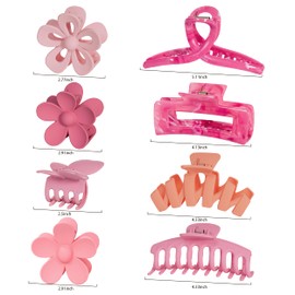 8PCS Hair Clips for Women, Flower Claw Clips for Thick Hair, Non-Slip Hair Accessories with Multi-Styles, Neutral Colors Hair Claw Clips and Variety Pack, Ideal for Girls