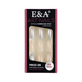 E&A Press On Nails - Galaxy Stars | UV Finish Short Pointed Almond Shape, Reusable Pastel False Nails, Acrylic Fake Nail Tips Press On Manicure Kit - 28PCS