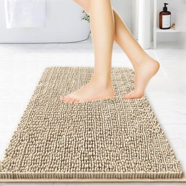 BOANKODU Bathroom Rugs 32x20, Extra Soft Absorbent Chenille Bath Rugs, PVC Backing Quick Dry, Machine Washable Bath Mats for Bathroom Floor, Tub and Shower, Home Decor Accessories, Beige
