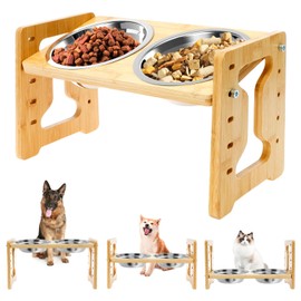 Elevated Dog Bowls, 5 Adjustable Heights Raised Dog Bowl Stand, ranging from 2 inches to 7.7 inches, with 2 Stainless Steel Bowls and Anti Slip Feet, for Small Medium Large Pets Dogs Cats