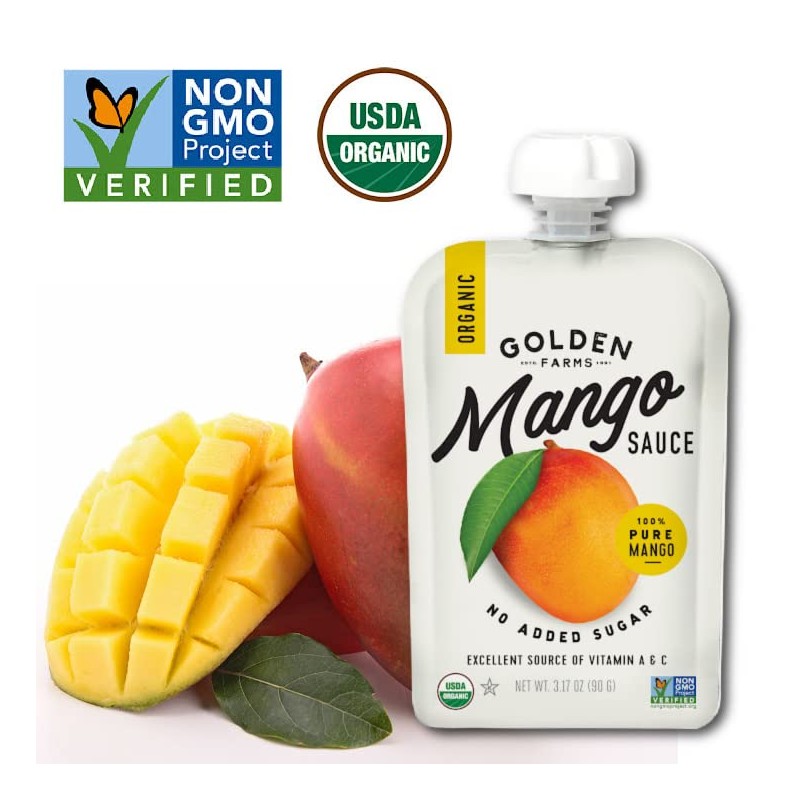 Golden Farms Mango Pouches, Single Ingredient Healthy Snacks (Pack of