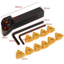 KATSU Indexable Insert Lathe Turning Tool Holder 16X100mm with 10 Inserts WWLNR1616H08 & WNMG0804 Inserts 111100