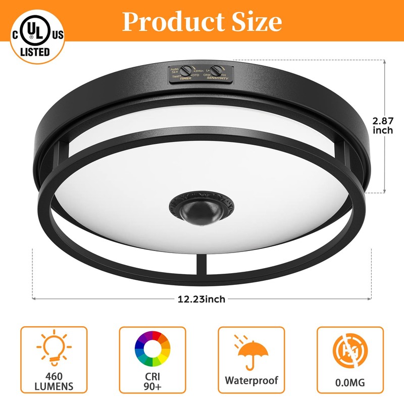 OYKYOHEI Motion Sensor Outdoor Ceiling Light, Flush Mount LED Ceiling