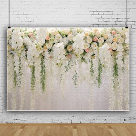 MIRRORANG 3 x 2 m Wedding Background Pro Reception White Flowers Curtain Flowers Wedding Ceremony Background Bridal Shower Decorations Banner Baby Shower Supplies Wedding Photo Background Vinyl