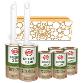 Scotch-Brite Greener Clean Lint Roller, Reusable Lint Rollers for Clothes, Furniture, and Pet Hair, Tidy Up Fabrics with a More Sustainable Fuzz Remover, 2 Roller, 4 Refills