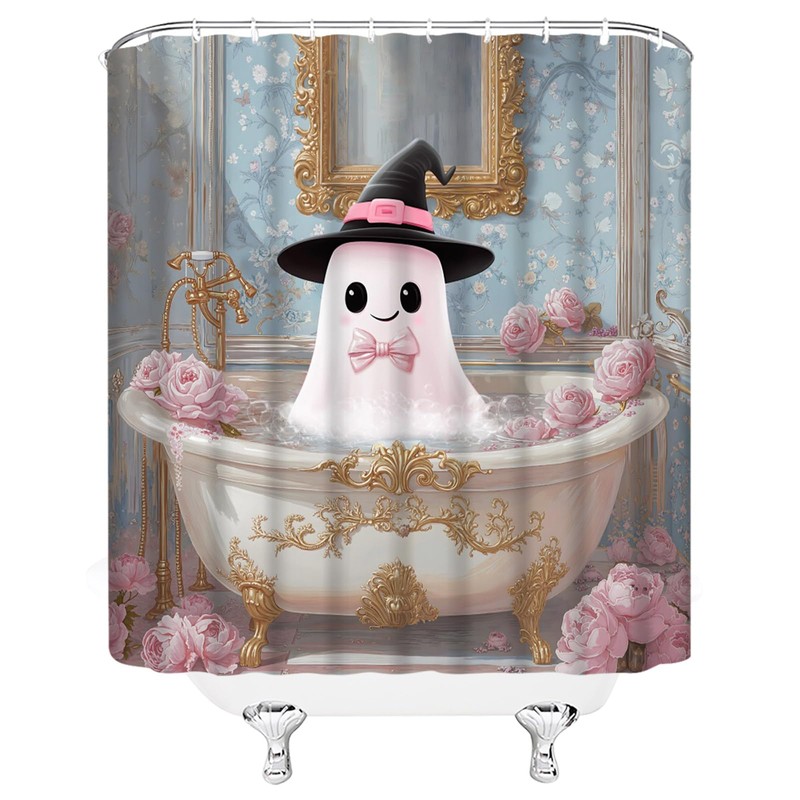 ZRUWUA Halloween Ghost Shower Curtain Funny Spooky Take a Bath