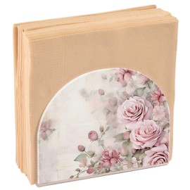 Pink Roses Napkin Holder for Table, Acrylic Paper Napkin Holder, Kitchen Tissue Paper Dispenser Cocktail Napkin Holder for Dining Table, Party Guest, Bathroom